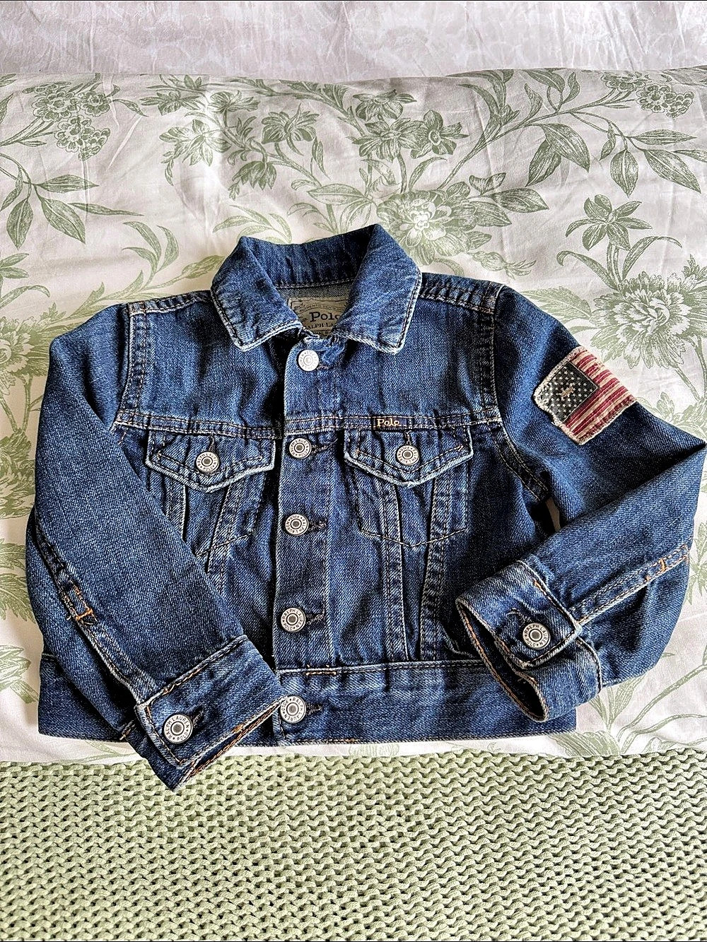 Polo Ralph Lauren American Flag Denim Trucker Jacket Blue Size 2T Boys Kids